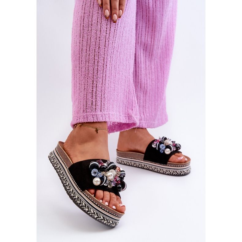 Slapi Dama Pe Platforma Cu Decoratiuni S.Barski HY077 Negru 2