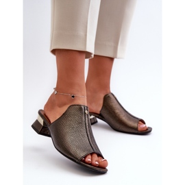 Flip-flops eleganti pentru dama din piele naturala pe tocuri joase Maciejka 06360-20 Grafit negru 2