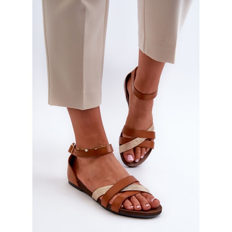 Sandale plate din piele maro Zazoo 40225 2