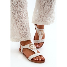 Sandale Plate Dama Cu Decorat Auriu S.Barski KV27-051 Alb si Argintiu 1