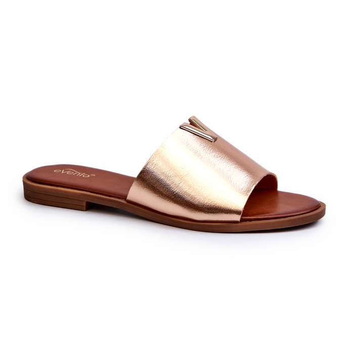 Evento Flip-flops de damă din piele ecologică cu toc plat, Maliha auriu 1