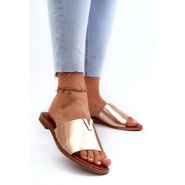 Evento Flip-flops de damă din piele ecologică cu toc plat, Maliha auriu 2