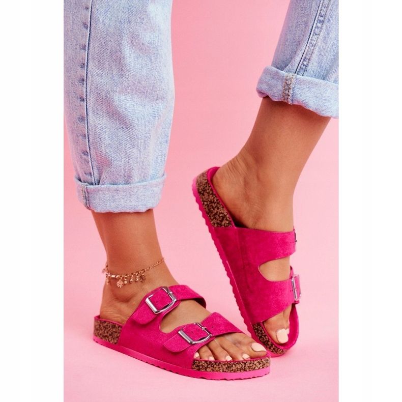 EVE Papuci De Damă Pe Plută Cu Catarame Fuchsia Si Senor roz 1 EVE Papuci De Damă Pe Plută Cu Catarame Fuchsia Si Senor roz 1