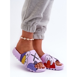 Flip-flops din cauciuc cu imprimeu de monștri violet 1
