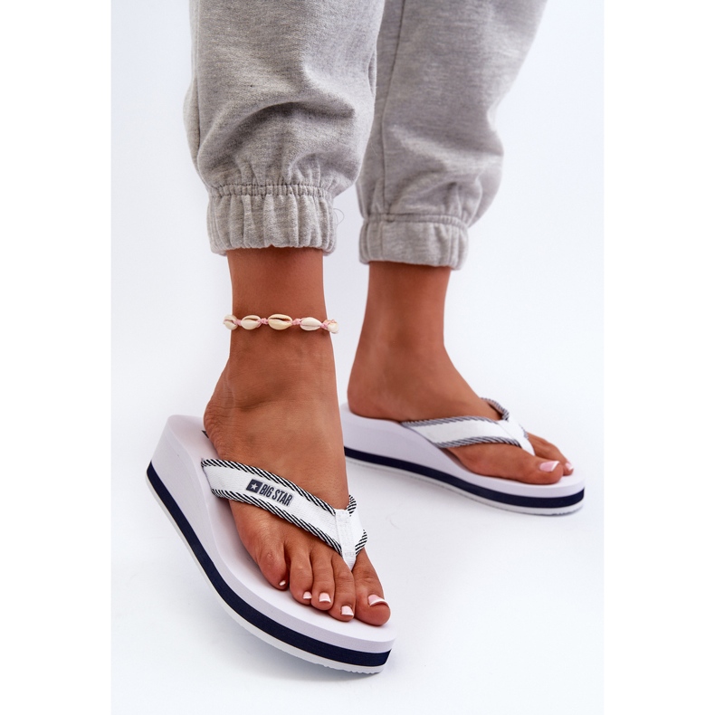 Flip-flops cu pană pentru damă Big Star NN274A726 alb 2