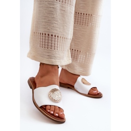 Zazoo 2938 Flip Flops din piele cu decor, alb 2