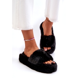 Papuci de damă cu blană neagră Stepia negru 1