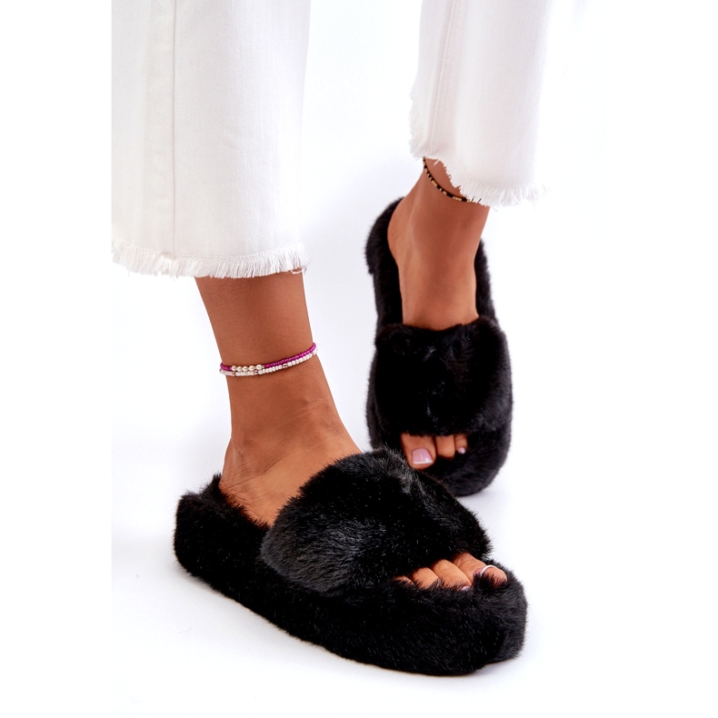 Papuci de damă cu blană neagră Stepia negru 1