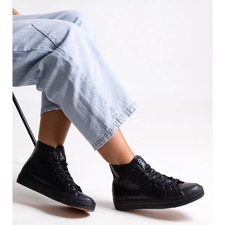 Bez marki Tenisi negri Madala ajurati, înalți negru 1