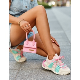 Pantofi sport la modă pentru femei, cu șireturi, roz-mentă Chillout! bej 2