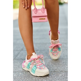 Pantofi sport la modă pentru femei, cu șireturi, roz-mentă Chillout! bej 1