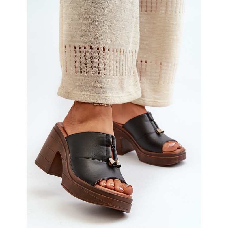 Vinceza Flip-flops de damă din piele ecologică cu platformă și bloc, Dafira neagră negru 1