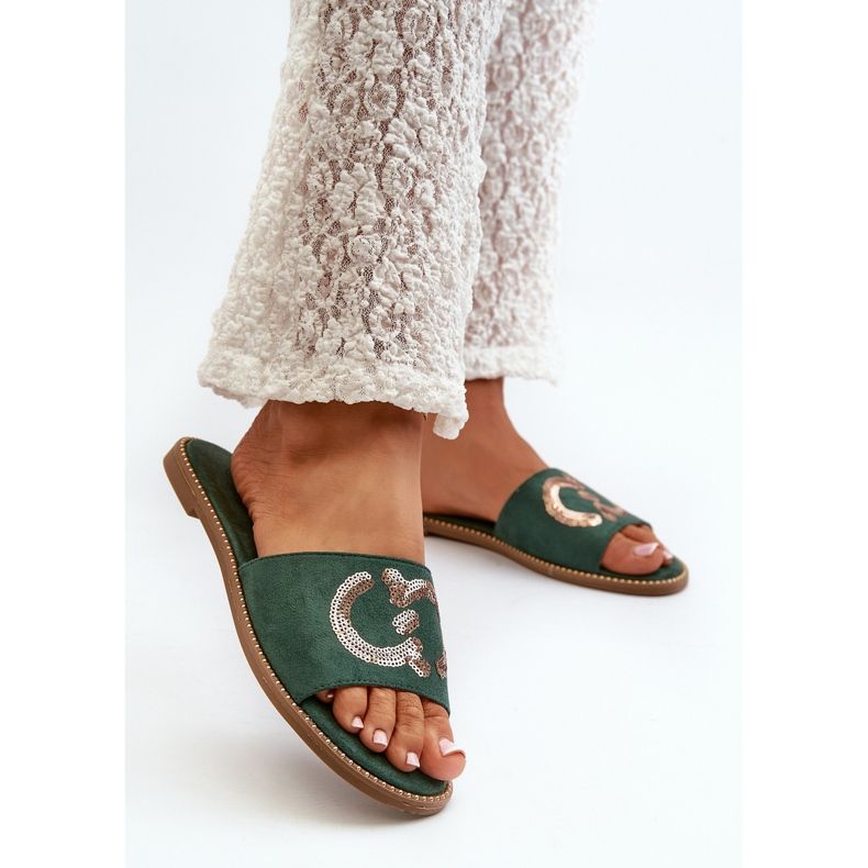 Flip Flops Damă Plati Cu Paiete S.Barski KV27-052 Verde 2