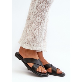 Flip-flops de damă cu toc plat din piele ecologică S.Barski KV27-002 negru 1