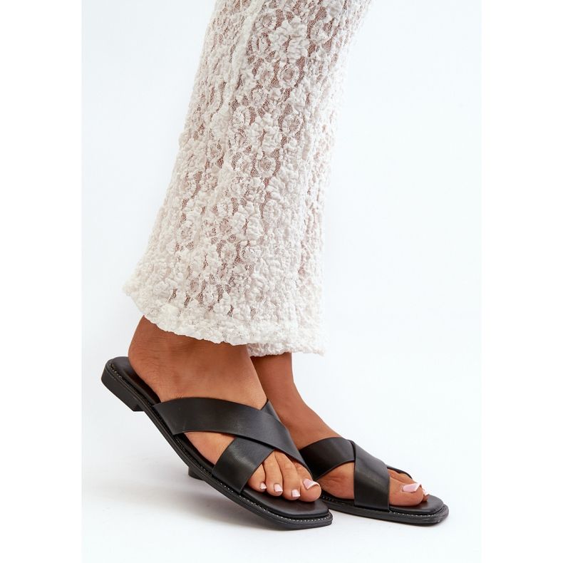 Flip-flops de damă cu toc plat din piele ecologică S.Barski KV27-002 negru 1