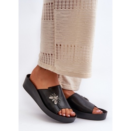 Flip-flops de damă eleganți cu decorațiuni, piele naturală S.Barski KV27-015 negru 1