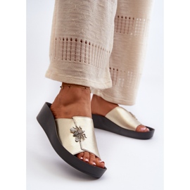 Flip-flops de damă eleganți cu decorațiuni, piele naturală S.Barski KV27-015 auriu de aur 2