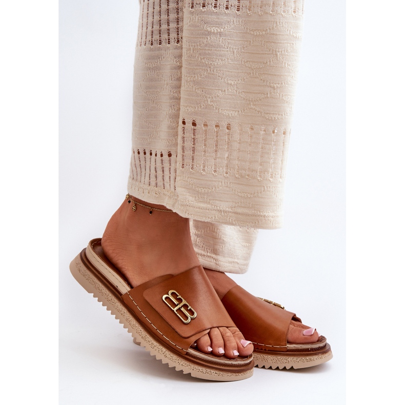 Flip-flops din piele pentru femei Zazoo 50101 pe platformă, maro 1