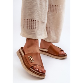 Flip-flops din piele pentru femei Zazoo 50101 pe platformă, maro 2