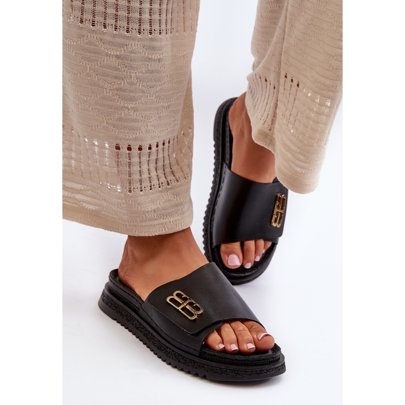 Flip-flops din piele pentru femei Zazoo 50101 pe platformă, negru 2