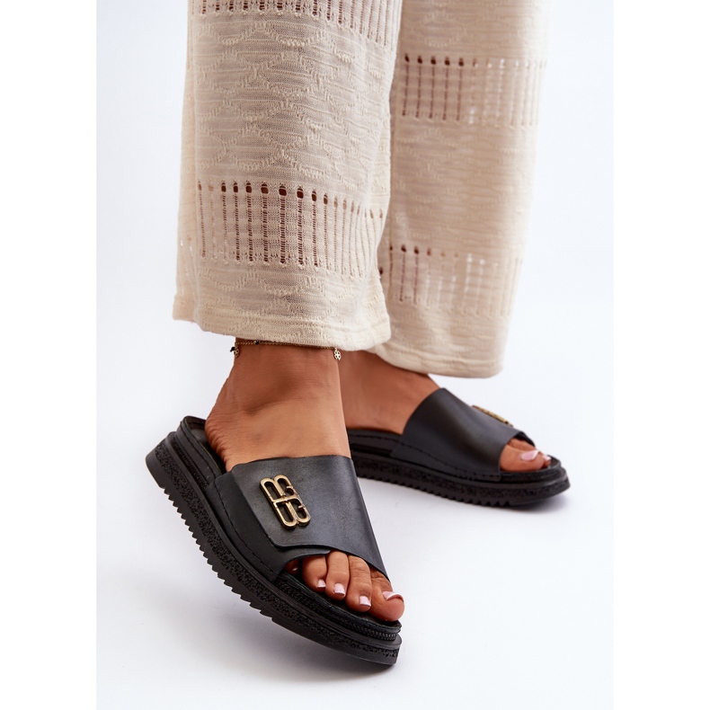 Flip-flops din piele pentru femei Zazoo 50101 pe platformă, negru 1