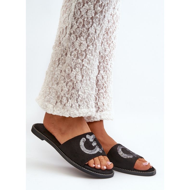 Flip Flops Damă Plati Cu Paiete S.Barski KV27-052 Negru 2