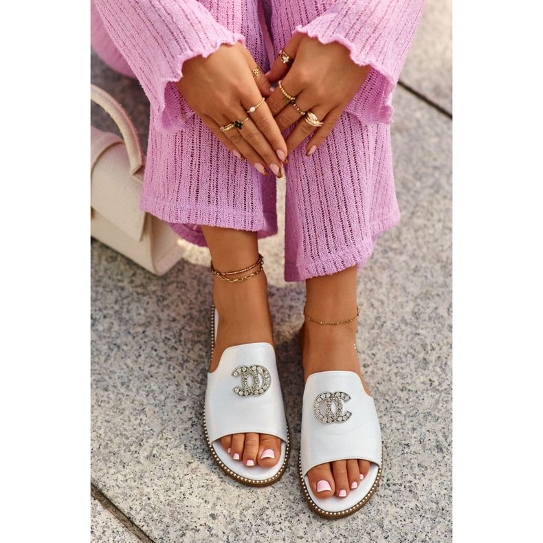 Flip-flops de damă eleganți, strălucitori, cu decor S.Barski KV27-050 argintiu 1