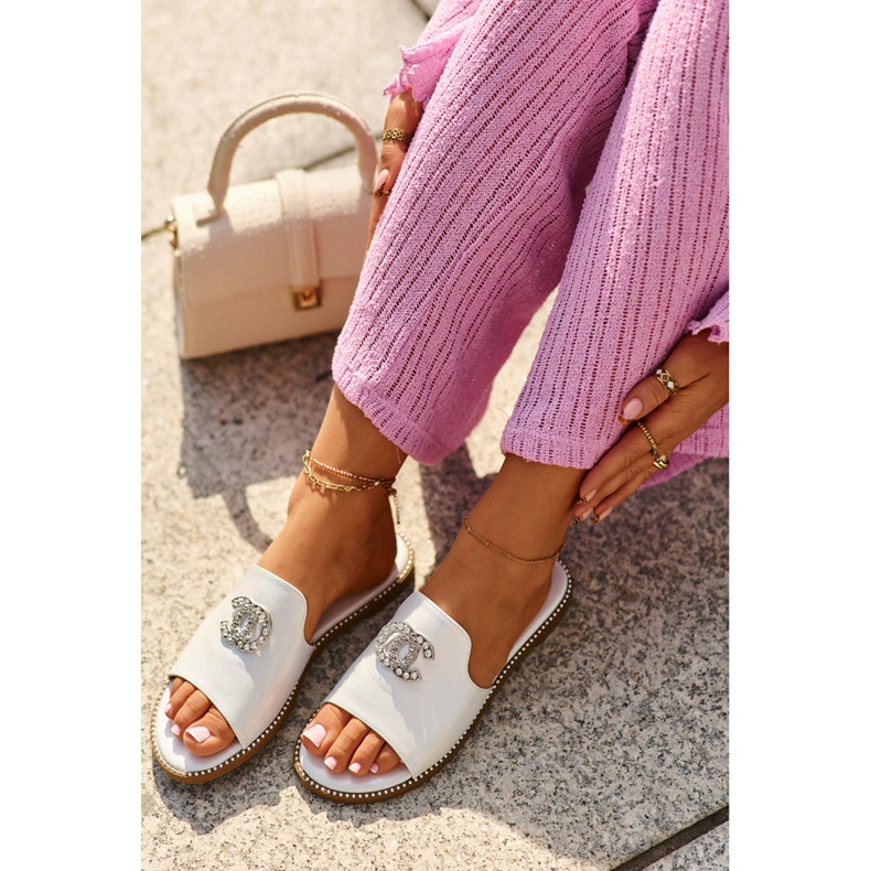 Flip-flops de damă eleganți, strălucitori, cu decor S.Barski KV27-050 argintiu 2