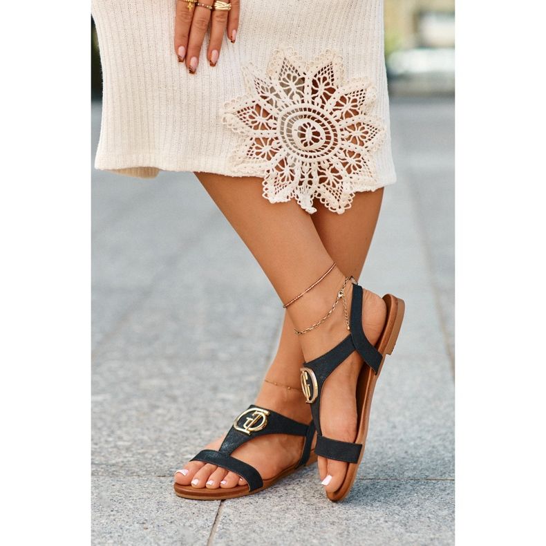 Sandale Plate Dama Cu Decorat Auriu S.Barski KV27-051 Negru 1