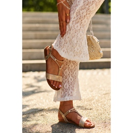 Sandale Plate Damă Cu Bretele S.Barski KV27-010 Aur de aur 2 Sandale Plate Damă Cu Bretele S.Barski KV27-010 Aur de aur 2