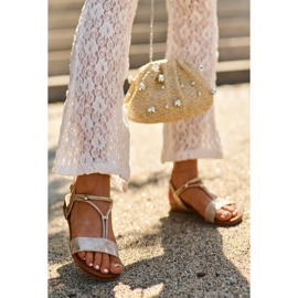 Sandale Plate Damă Cu Bretele S.Barski KV27-010 Aur de aur 1 Sandale Plate Damă Cu Bretele S.Barski KV27-010 Aur de aur 1