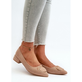 Pompe cu toc joasă din Eco Suede S.Barski KV27-037 Bej 1