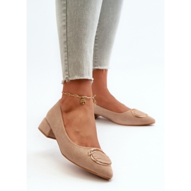 Pompe cu toc joasă din Eco Suede S.Barski KV27-037 Bej 2