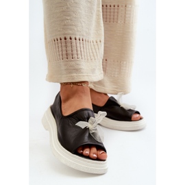 Sandale din piele pentru femei Zazoo 2939 cu fundă, negru 2