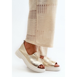 Sandale din piele pentru femei Zazoo 2939, cu fundă, aurii de aur 2