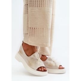 Sandale din piele pentru femei Zazoo 2939, cu fundă, auriu periat alb 2