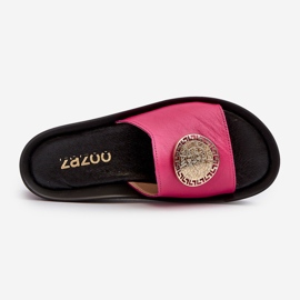 Flip-flops din piele pentru femei Zazoo 2920 cu detalii aurii fucsia roz 1