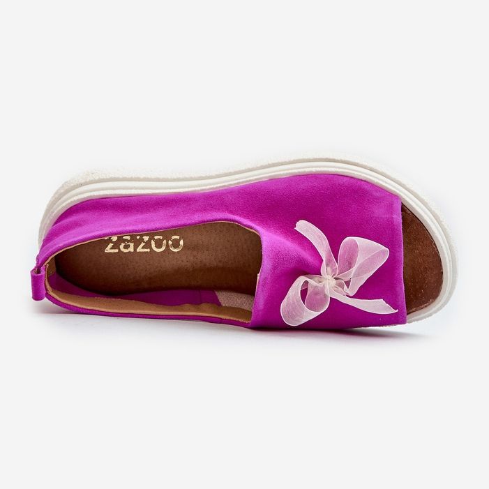 Sandale Zazoo 2939 din piele intoarsa pentru dama, cu fundita, fucsia roz 1
