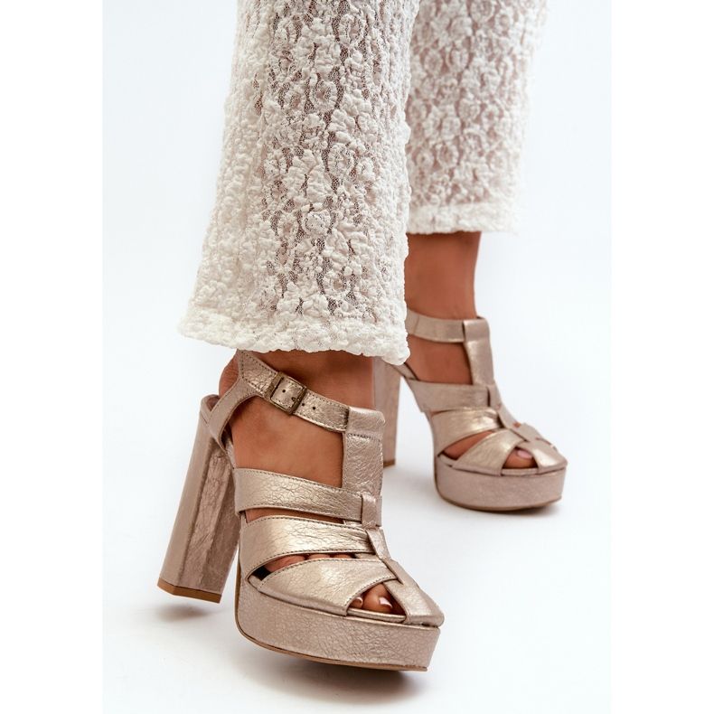 Sandale Damă Pe Toc Înalt Piele Maciejka 06050-25 Aur de aur 2