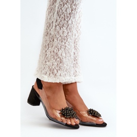 Sandale de damă cu toc înalt, cu partea superioară transparentă, Aleola neagră negru 2