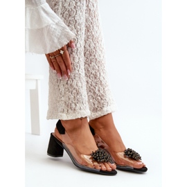 Sandale de damă cu toc înalt, cu partea superioară transparentă, Aleola neagră negru 1