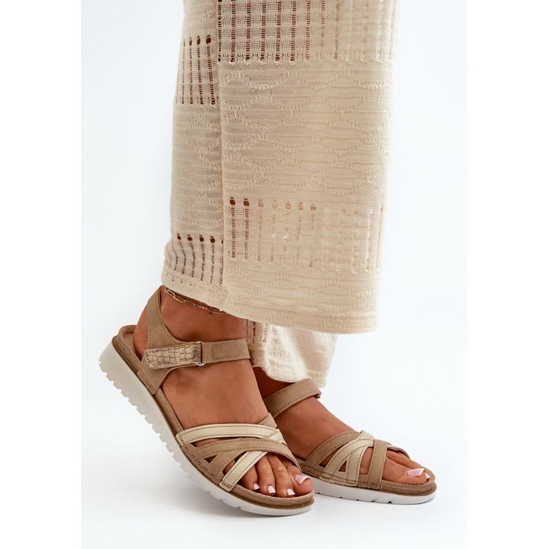 Sandale de damă confortabile și ușoare cu Velcro Inblu CN000041 Bej și Aur 2