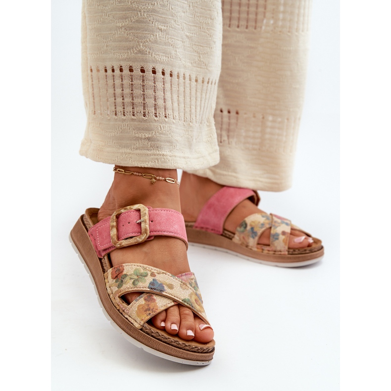 Flip-flops de damă confortabili, cu cataramă cu flori Inblu GS000051 roz 2 Flip-flops de damă confortabili, cu cataramă cu flori Inblu GS000051 roz 2