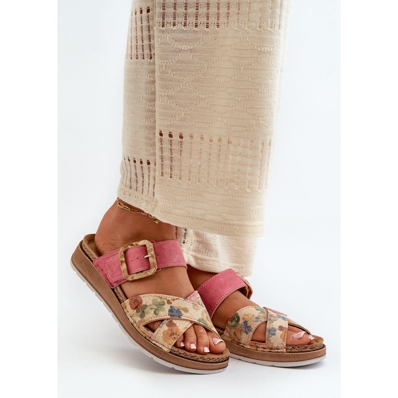 Flip-flops de damă confortabili, cu cataramă cu flori Inblu GS000051 roz 1 Flip-flops de damă confortabili, cu cataramă cu flori Inblu GS000051 roz 1