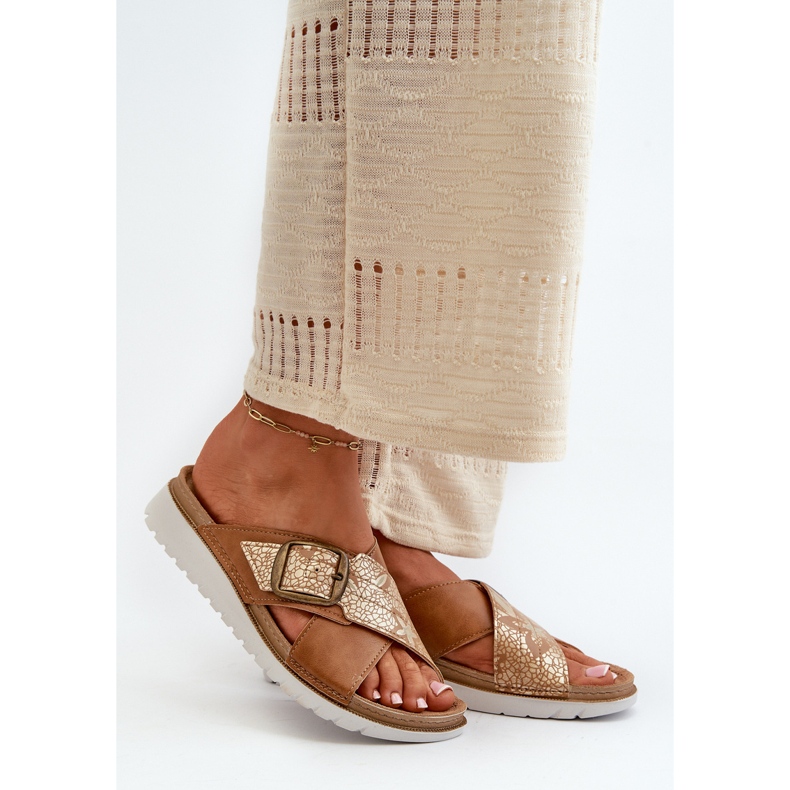 Flip-flops de damă confortabili cu cataramă Inblu CN000032 Camel maro 2