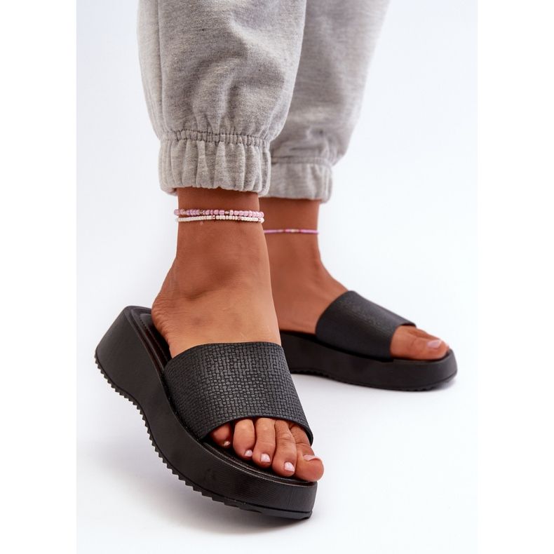Flip-flops de damă pe platformă și pană Black Vimarils negru 2