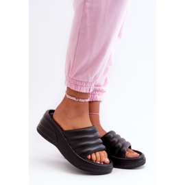 Flip-flops pentru femei, ușoare, din spumă, pe pană și platformă, Black Tendrea negru 1
