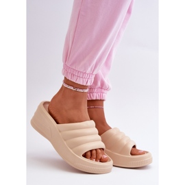 Șlapi de damă ușoare din spumă, cu pană și platformă, Bej Tendrea 1