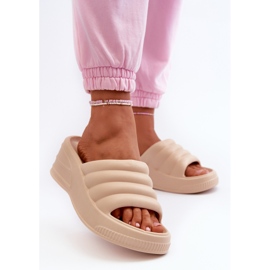 Șlapi de damă ușoare din spumă, cu pană și platformă, Bej Tendrea 2