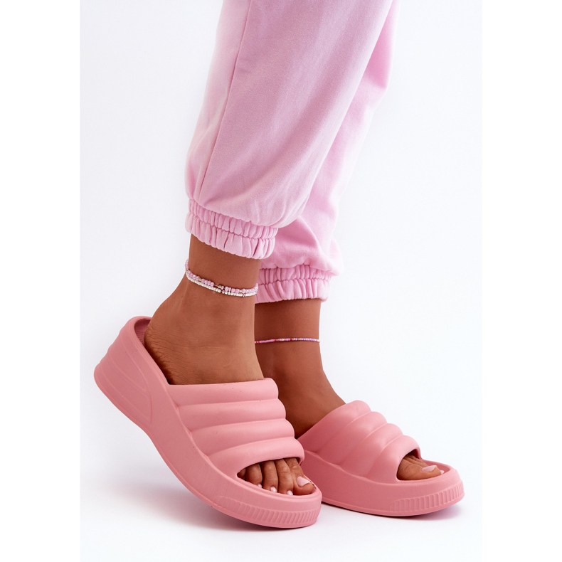Flip-flops de damă ușoare din spumă pe pană și platformă, Tendrea roz 1